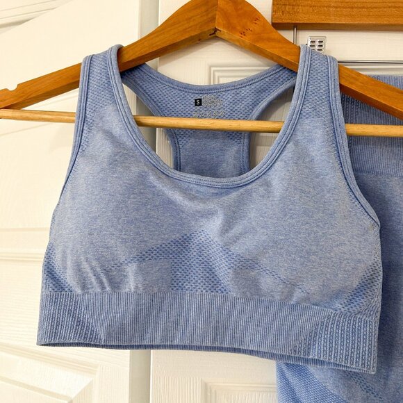 NWOT Shein Light Blue Seamless Workout Set Shorts & Sports Bra Size Small - Picture 5 of 8
